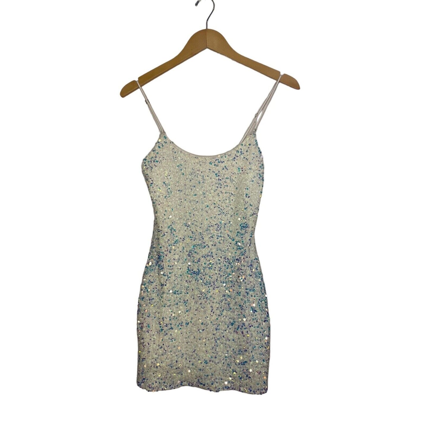 Sequin Bodycon Mini Dress XS Lucy In The Sky Cream Party Glam Tank Top Party