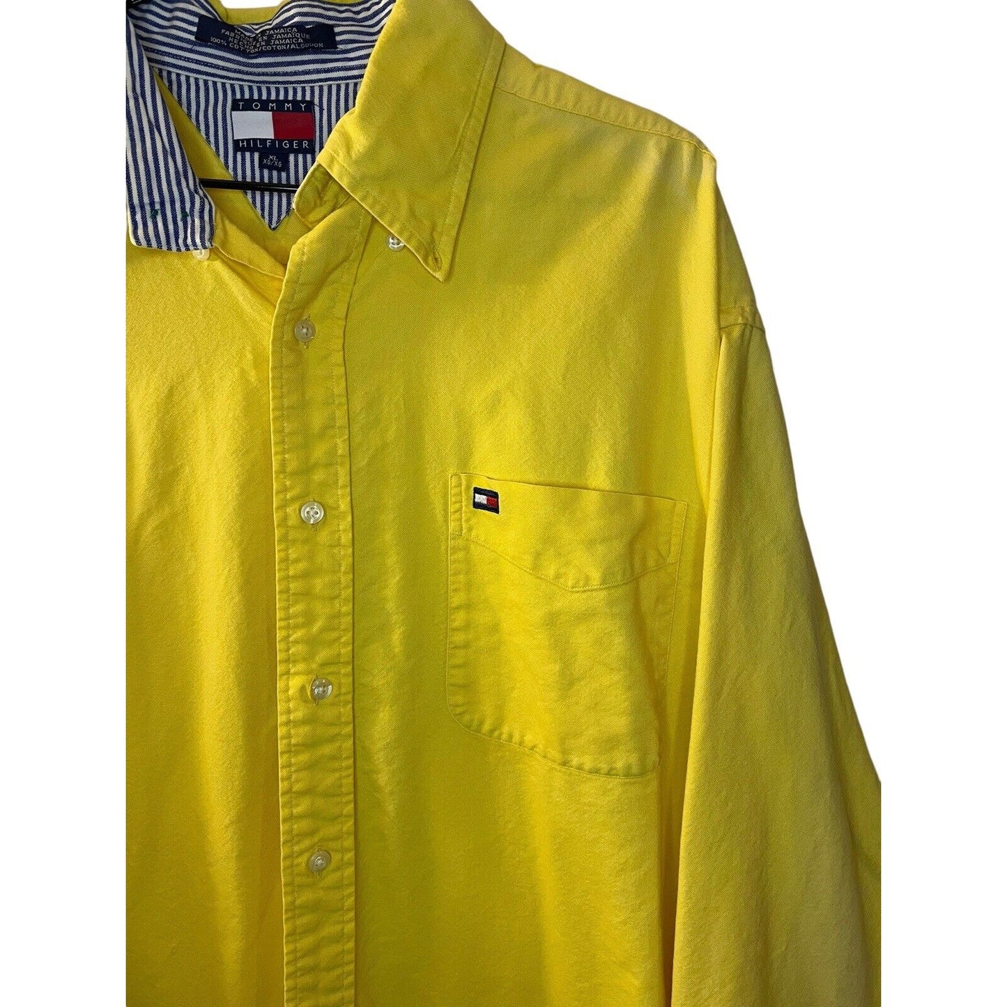 Vintage 90s Tommy Hilfiger Yellow Long Sleeve Button Up Shirt Cotton Classic