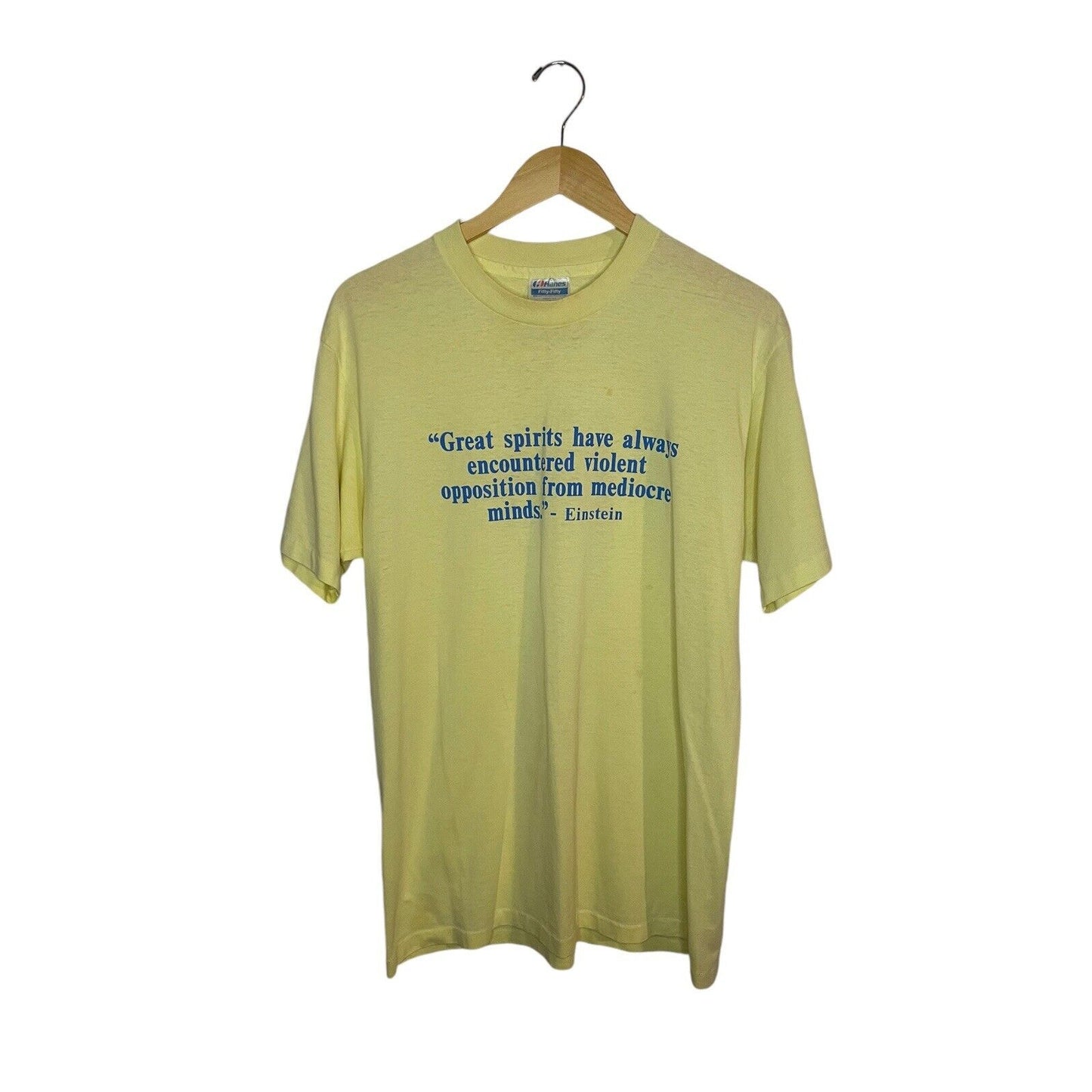 Vintage T-shirt Large Hanes Einstein Quote Yellow Short-Sleeve