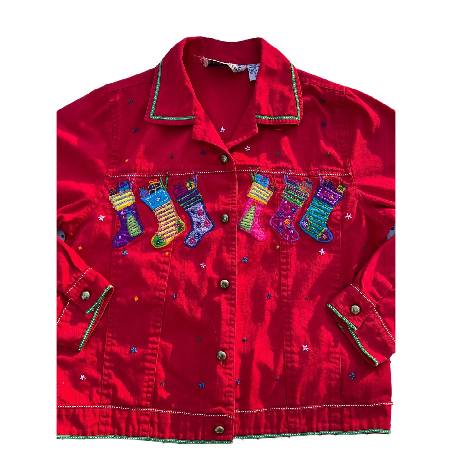 Christmas Denim Embroidered Jacket Medium