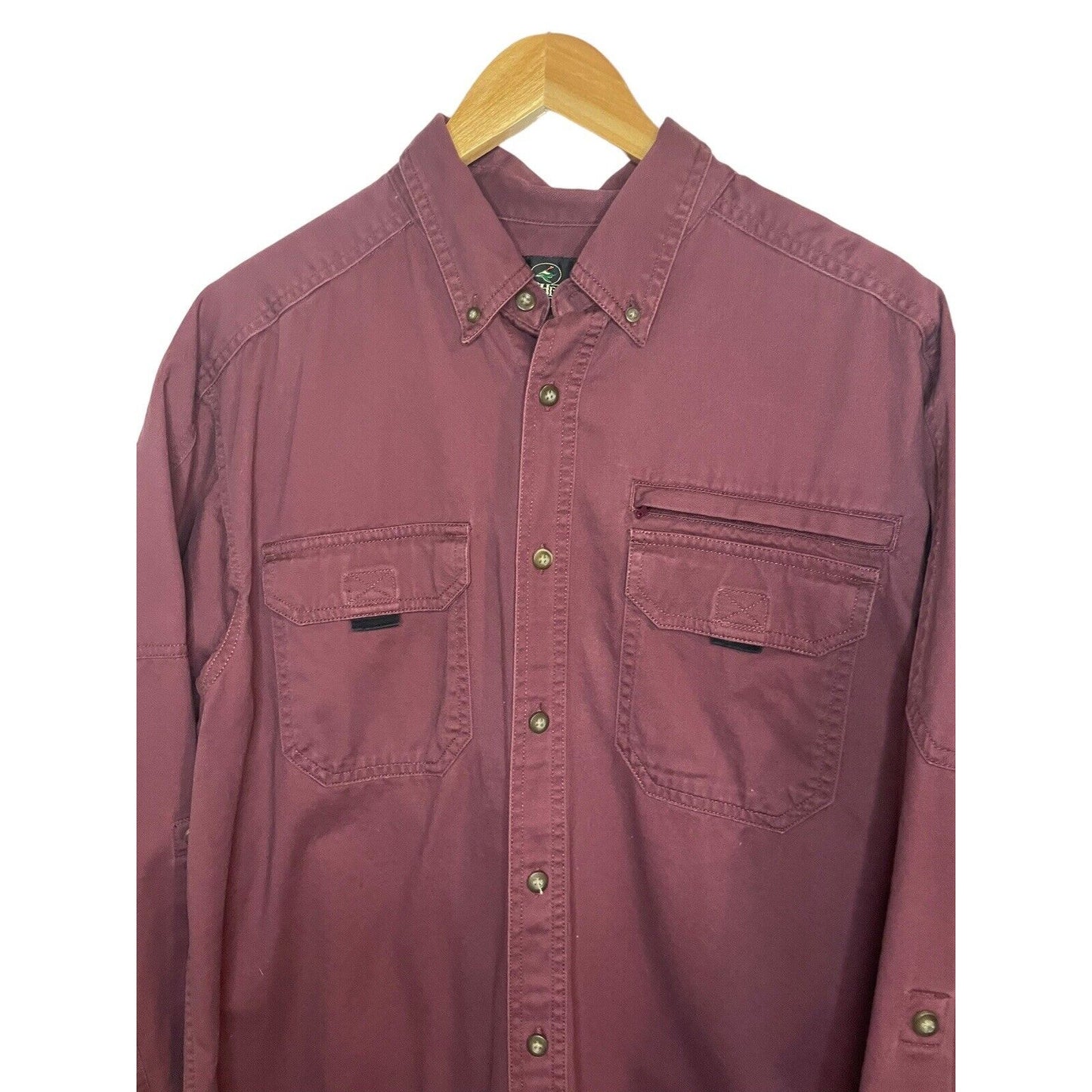 Red Head Maroon Mens Button Up Shirt Large Classic Normcore Outdoors Cotton