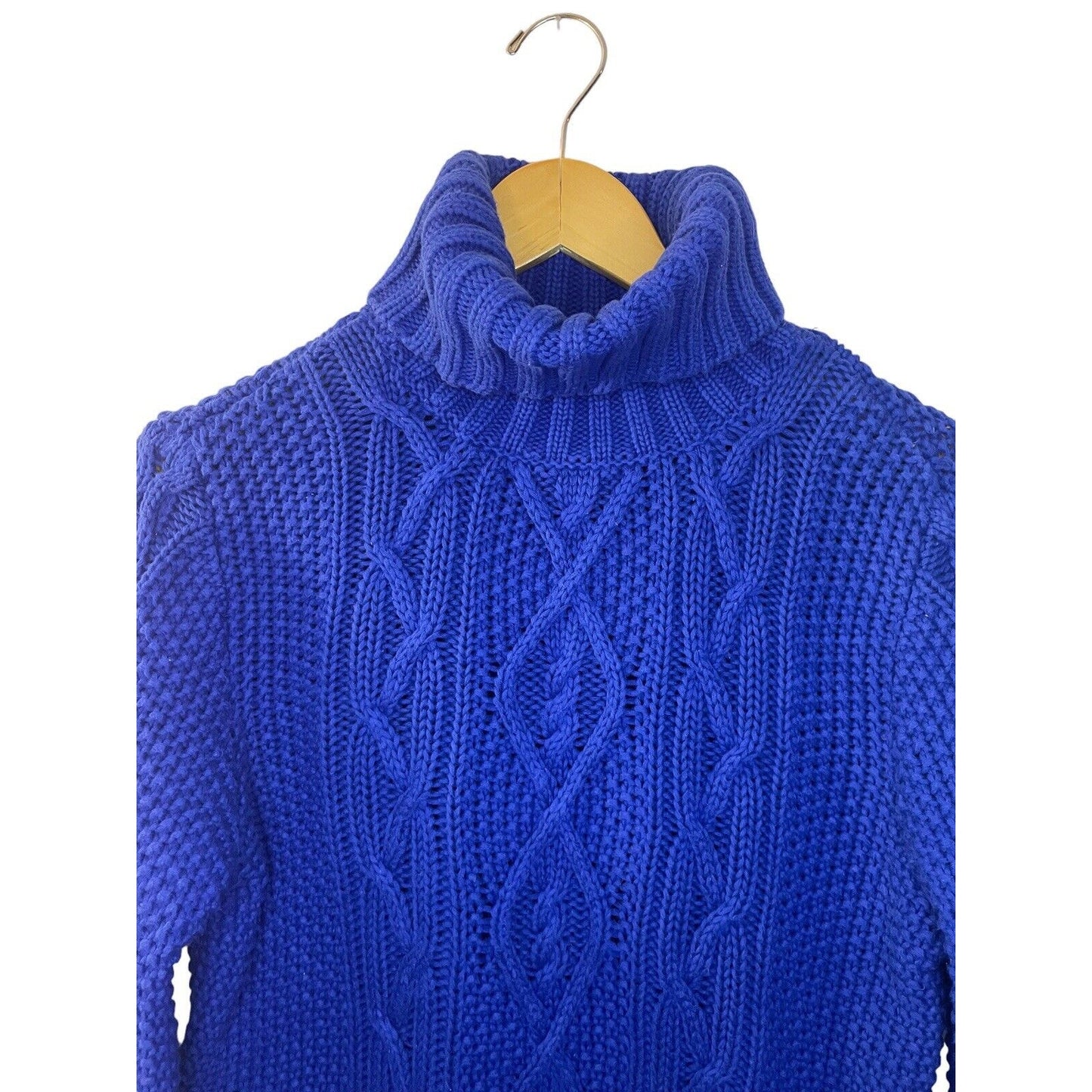 Ralph Lauren Royal Blue Cable Knit Turtleneck Green Label Small 100% Cotton