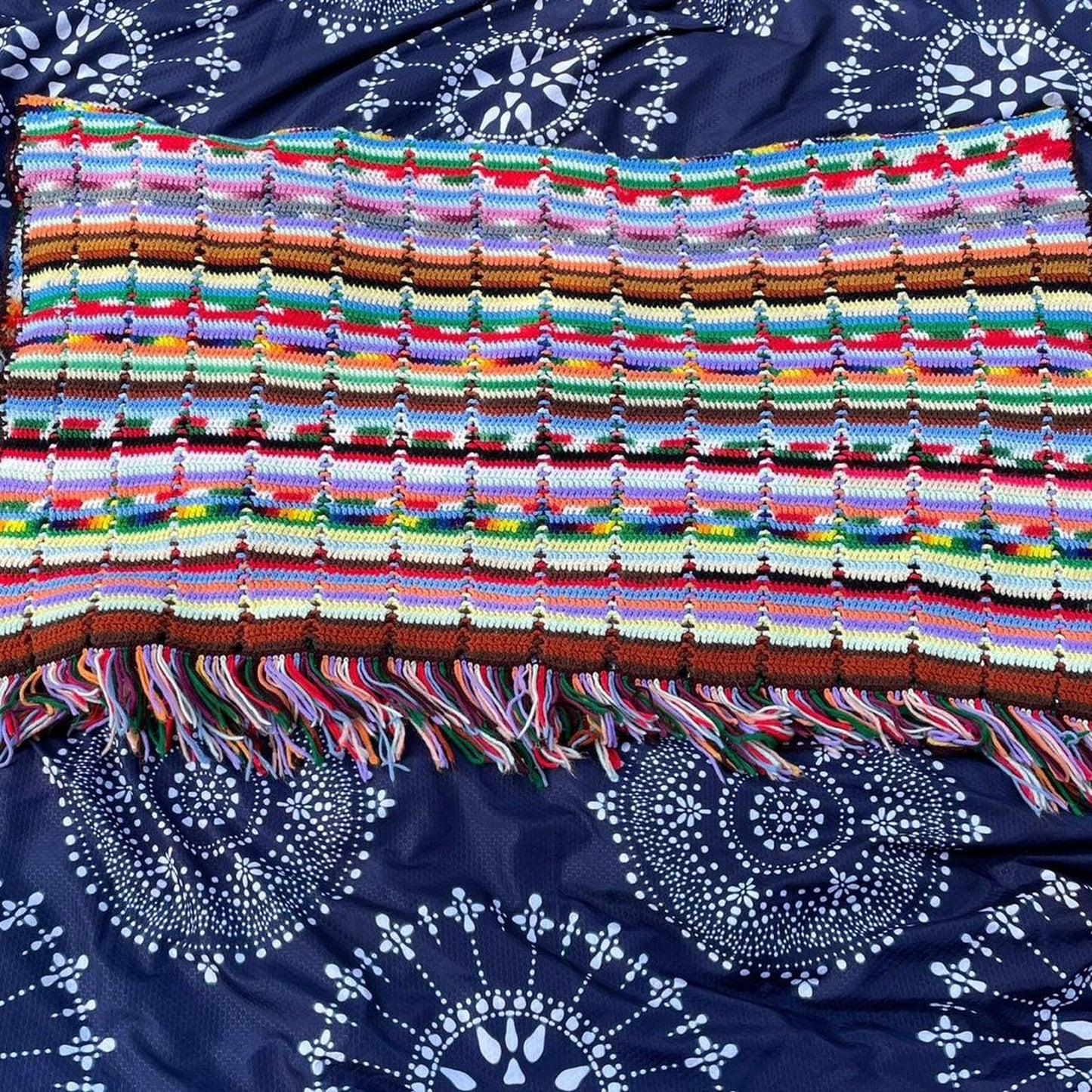 Colorful Crochet Blanket 5ft x 46in Grannycorp Retro 70s