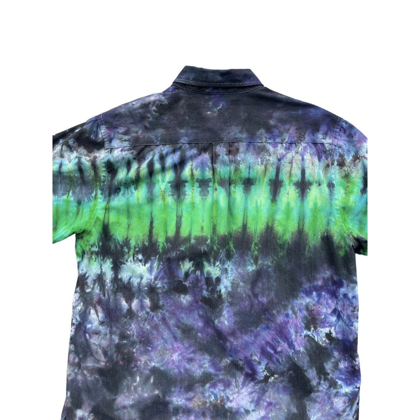 Port Authority Tie Dye Men's Short Sleeve Button Up Shirt Green Purple Hippie XL