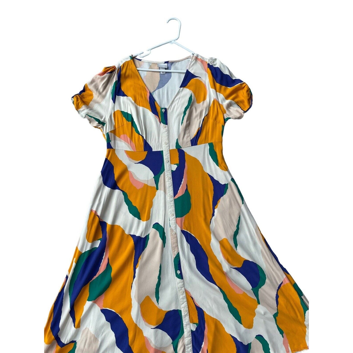 Ava & Viv XXL Abstract Colorful Button Down Midi Short Sleeve Dress ChicVneck