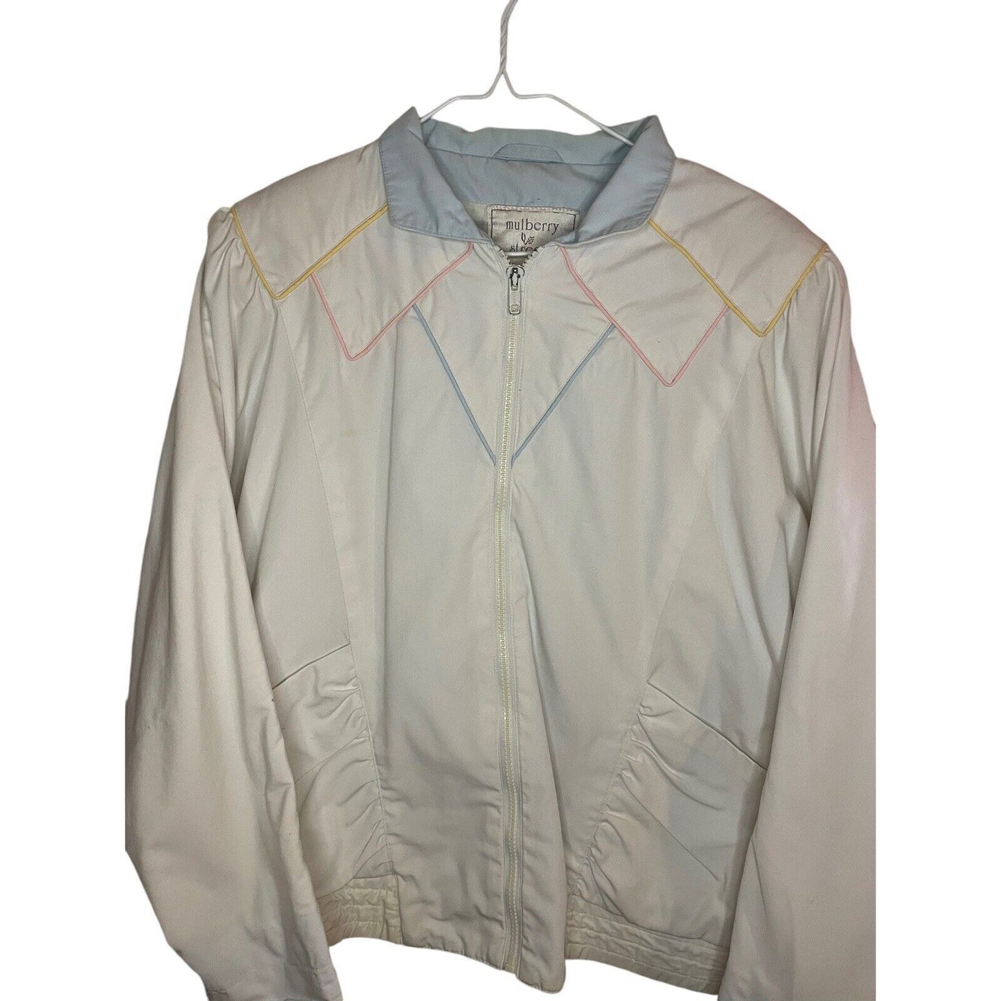 Vintage Retro Windbreaker Jacket Medium Pastel Accents Pockets Zip Up 80s 90s