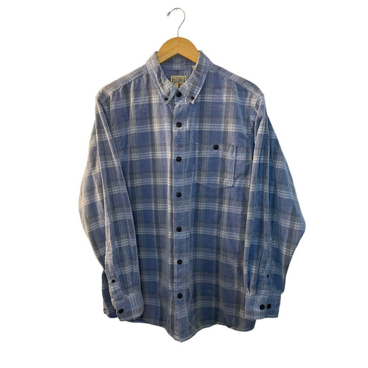 RedHead Mens Button Up L Plaid Corduroy Blue Shirt Classic Normcore Basic Cotton