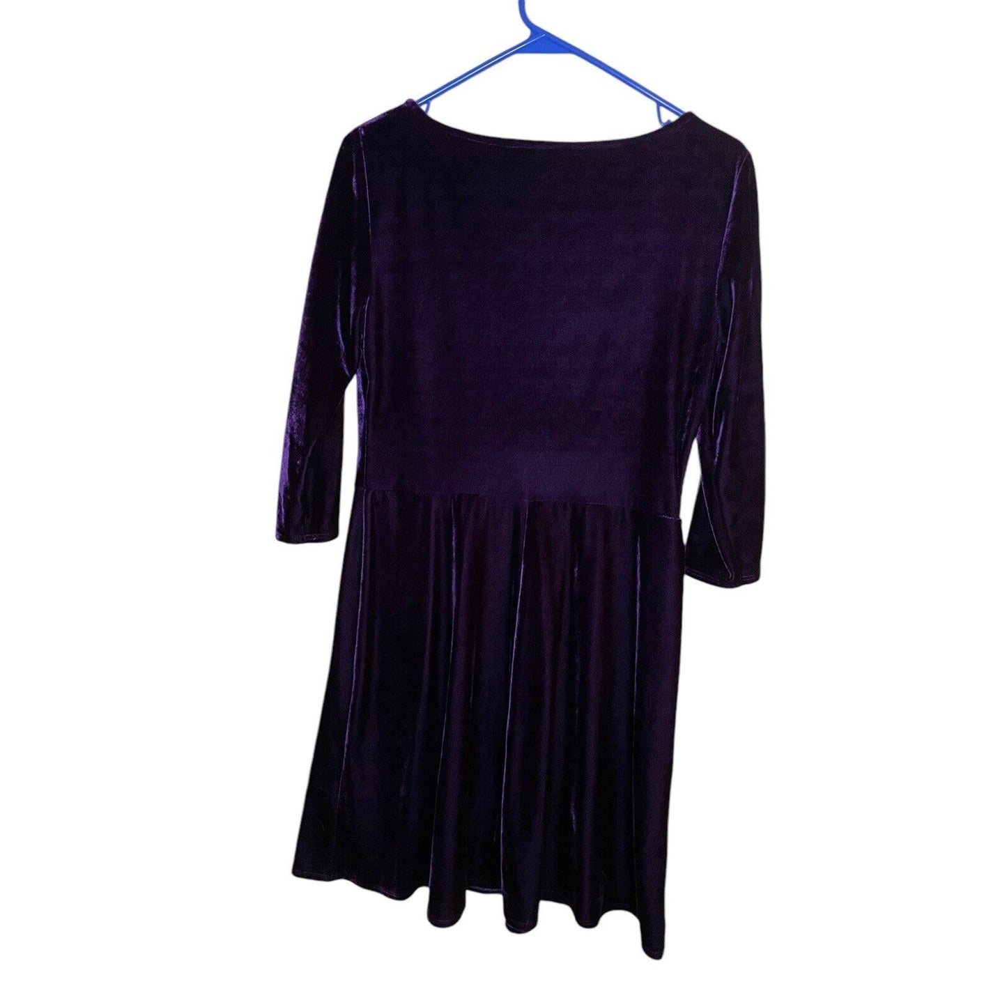 M&S Collection Purple Velvet Dress Midi UK 12 US 8 WhimsyGoth Glam 3/4 Sleeves