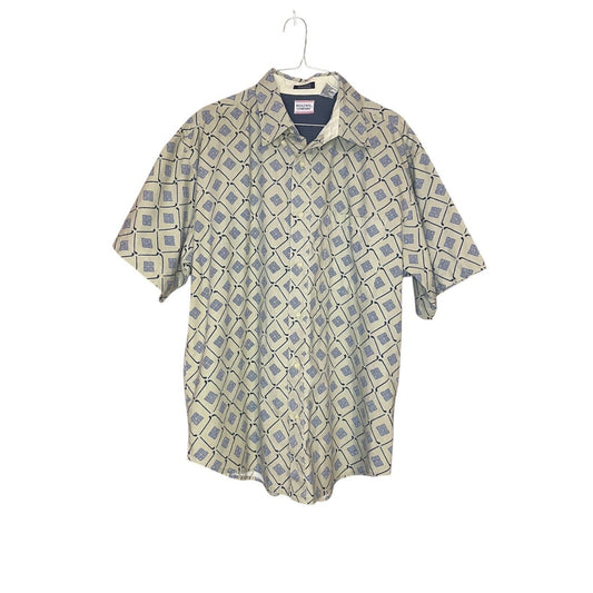 Vintage Bugle Boy Short-Sleeve Button Up Shirt Large Geometric Print Dad Cotton