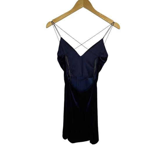 Windsor Velvet Mini Bodycon Cocktail Dress Medium Navy Blue Party Glam Witchy