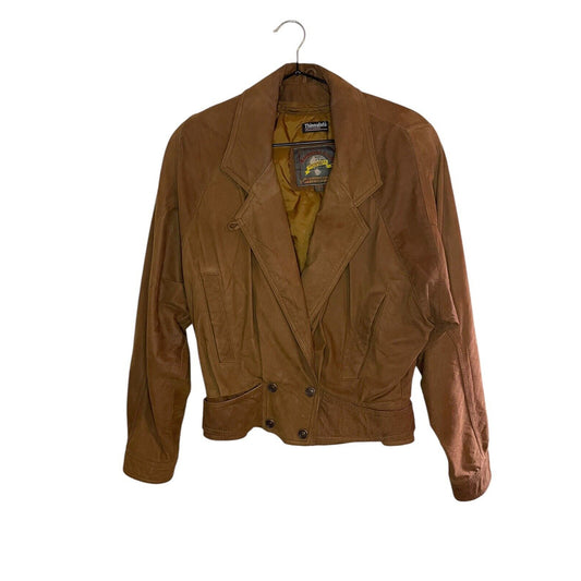 Brown Leather Bomber Jacket Women's Small Adventure Bound Thinsulate Vintage