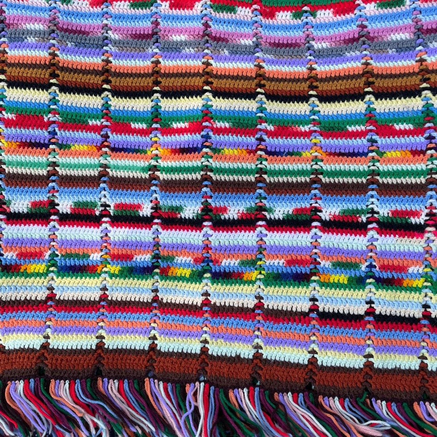 Colorful Crochet Blanket 5ft x 46in Grannycorp Retro 70s