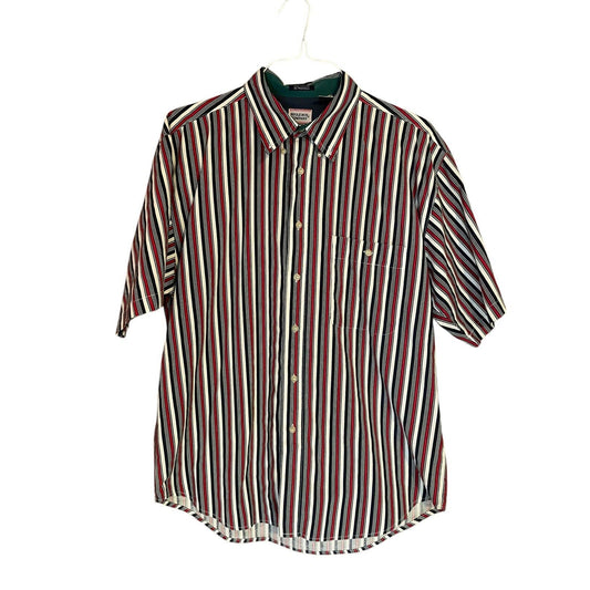 Vintage Striped Button Up Short-Sleeve Men's Shirt Large 100% Cotton Normcore