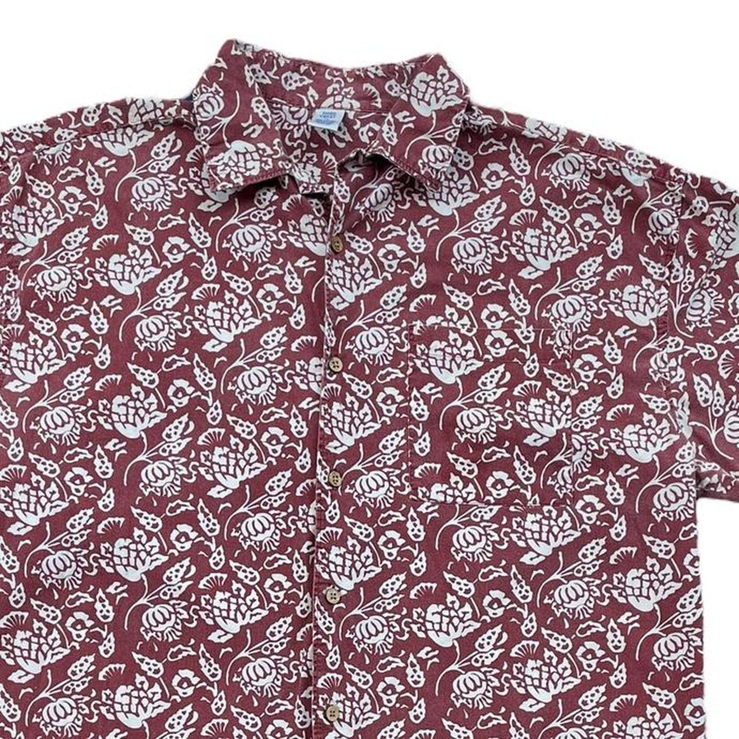 Maroon Floral Short Sleeve Button Up