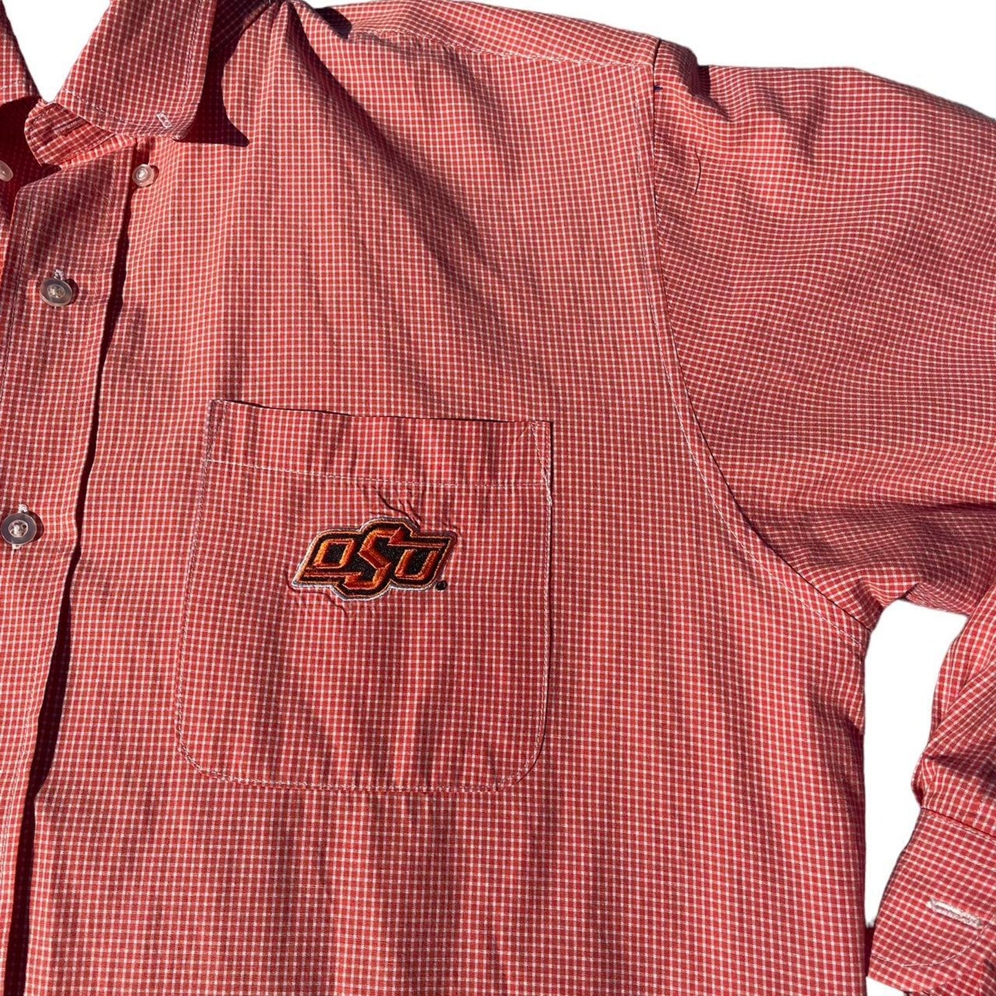 OSU SEC Long Sleeve XL Button Up Orange and Gingham Plaid Campus Collections