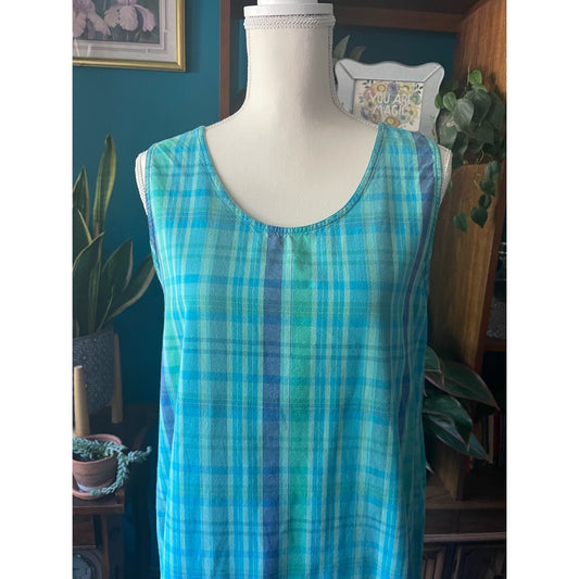 Colorful Plaid Maxi Shift Dress Size Large Natural Fibers Cottagecore Westbound