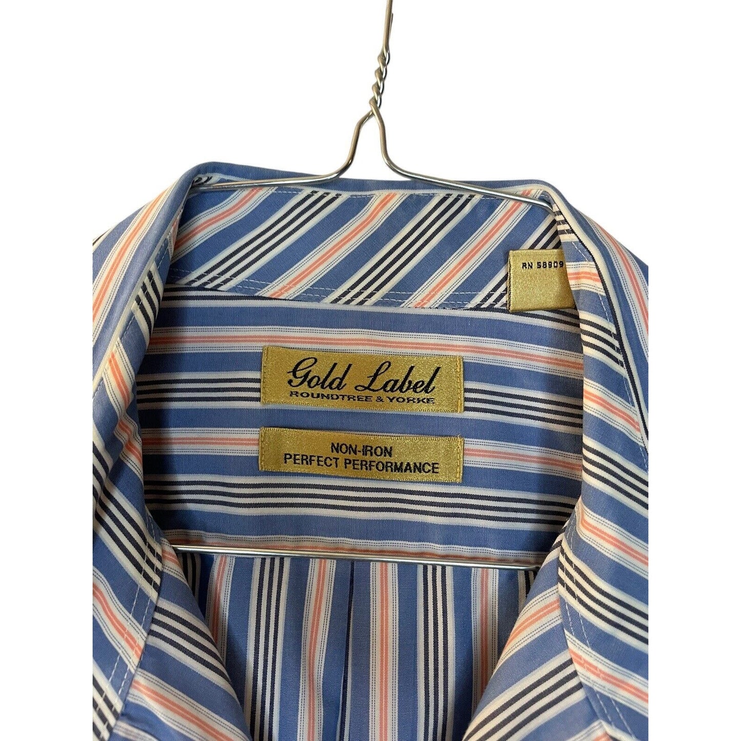 Roundtree & Yorke Gold Label Striped Mens Dress Shirt L Cotton Non-Iron Office