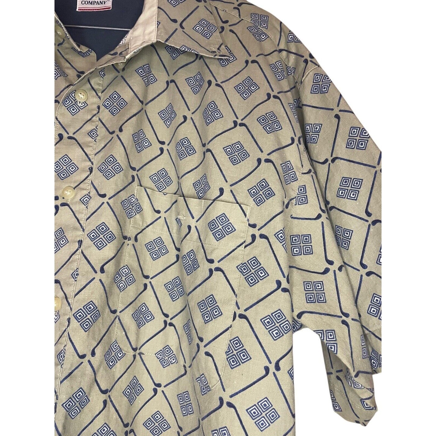 Vintage Bugle Boy Short-Sleeve Button Up Shirt Large Geometric Print Dad Cotton