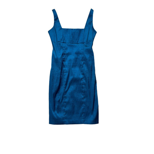 Calvin Klein Metallic Blue Bodycon Hoco Dress Size 6 Mini Cocktail Formal Satin