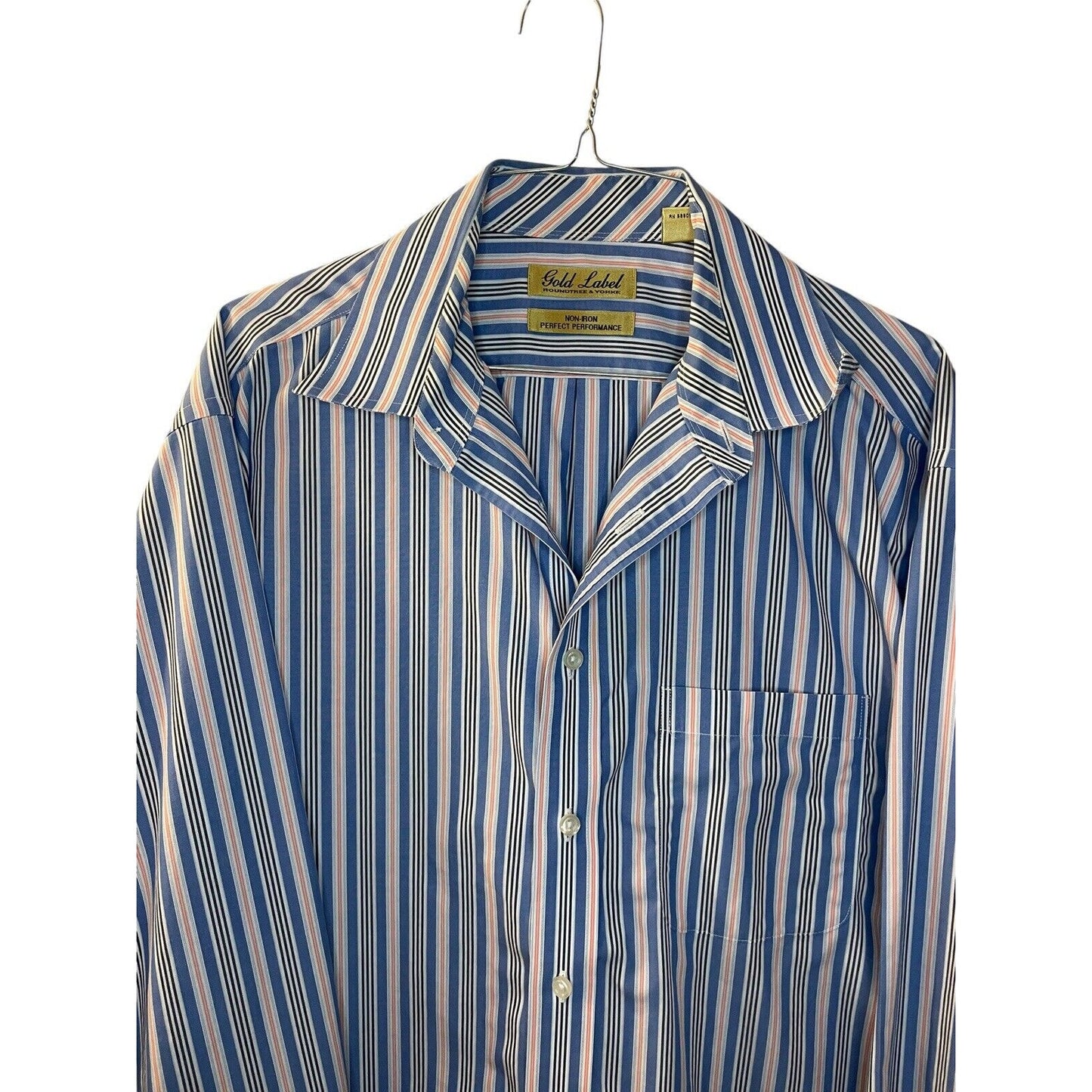 Roundtree & Yorke Gold Label Striped Mens Dress Shirt L Cotton Non-Iron Office