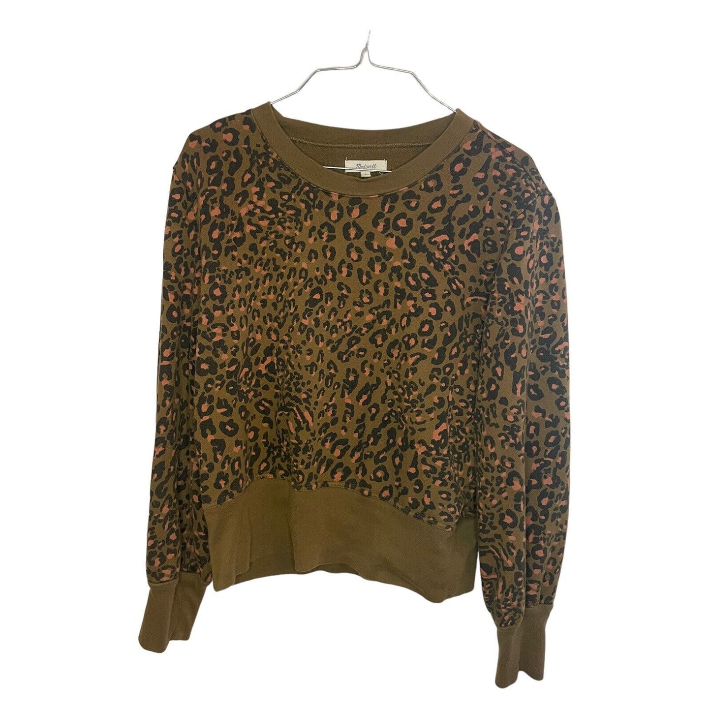 Madewell Banded Sweatshirt Jungle Cat Size Large Brown Crew Neck Leopard Print