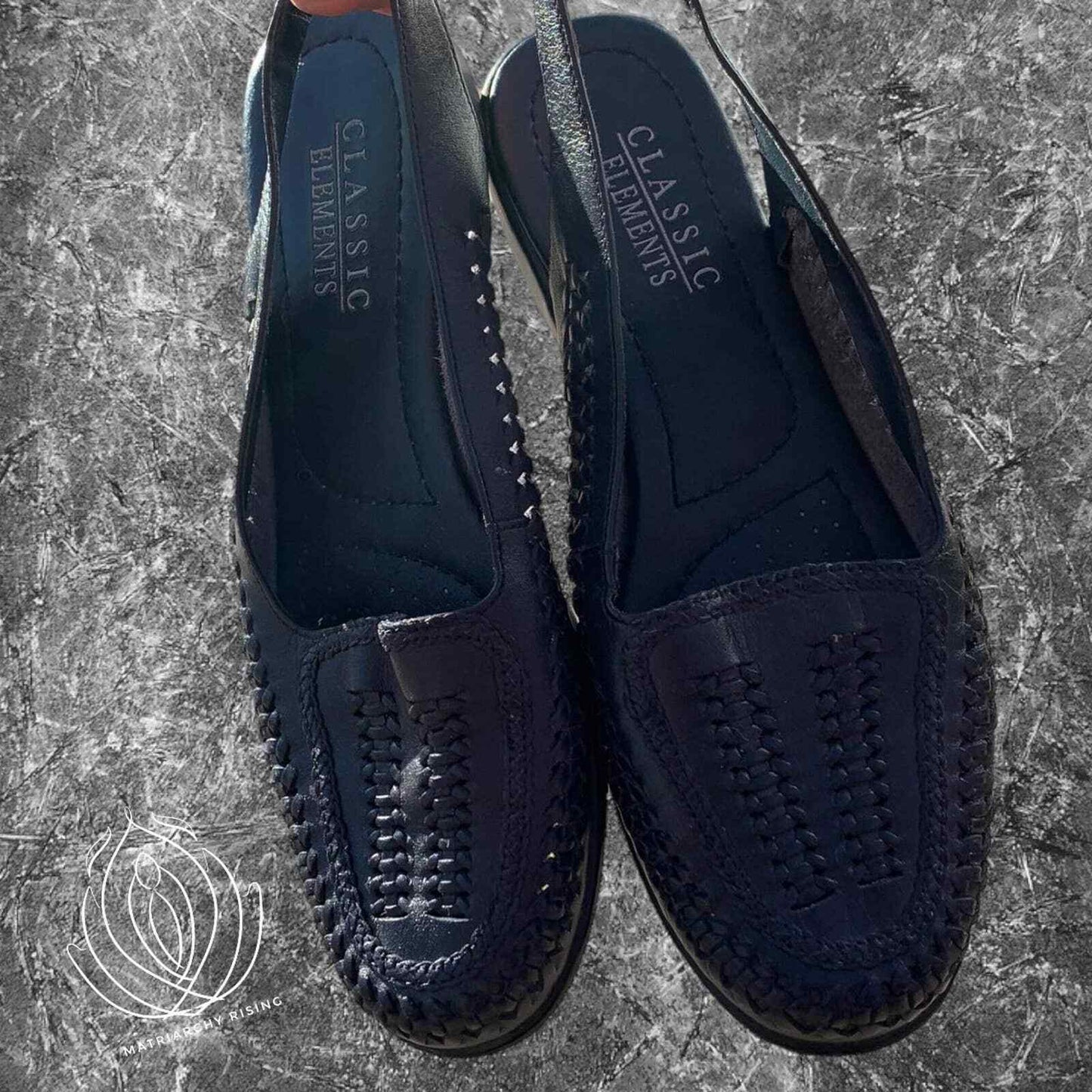 Size 7.5 Woven Mules Navy Blue Classic Elements