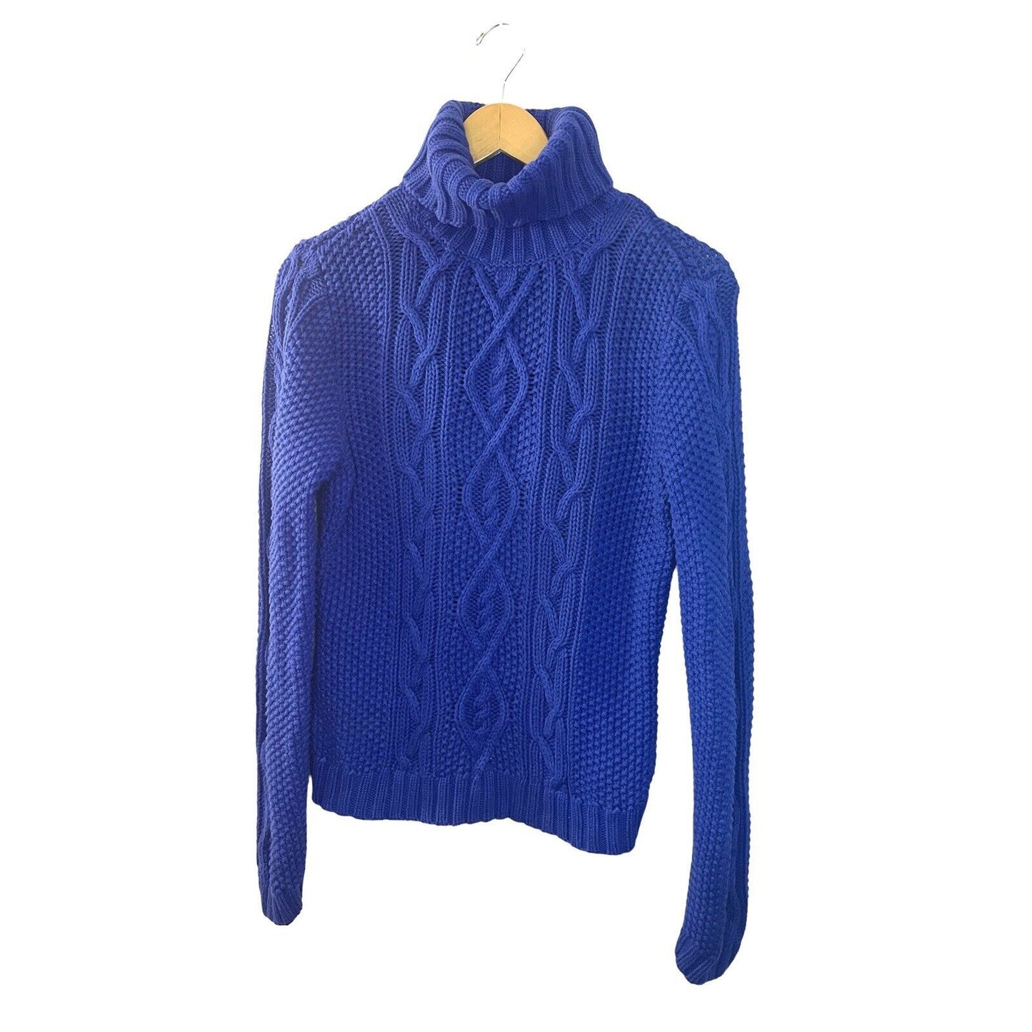 Ralph Lauren Royal Blue Cable Knit Turtleneck Green Label Small 100% Cotton