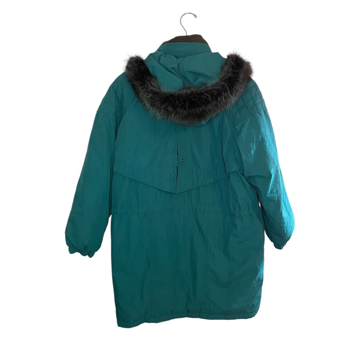 Vintage Teal Down Coat Medium Long Hooded 80s Thick Warm Retro Winter Solid