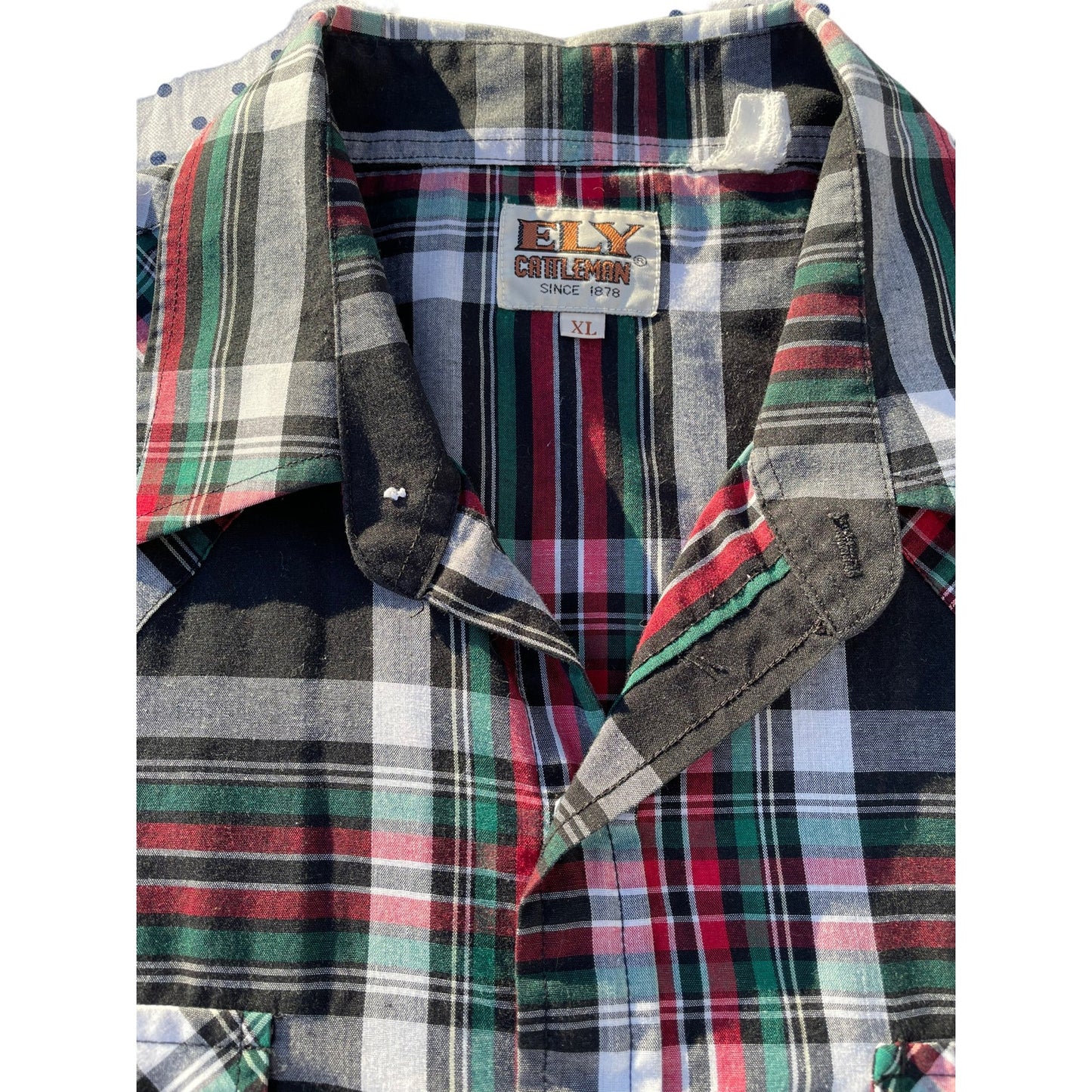 Ely Plains Plaid Western Pearl Snap Christmas Colors XL