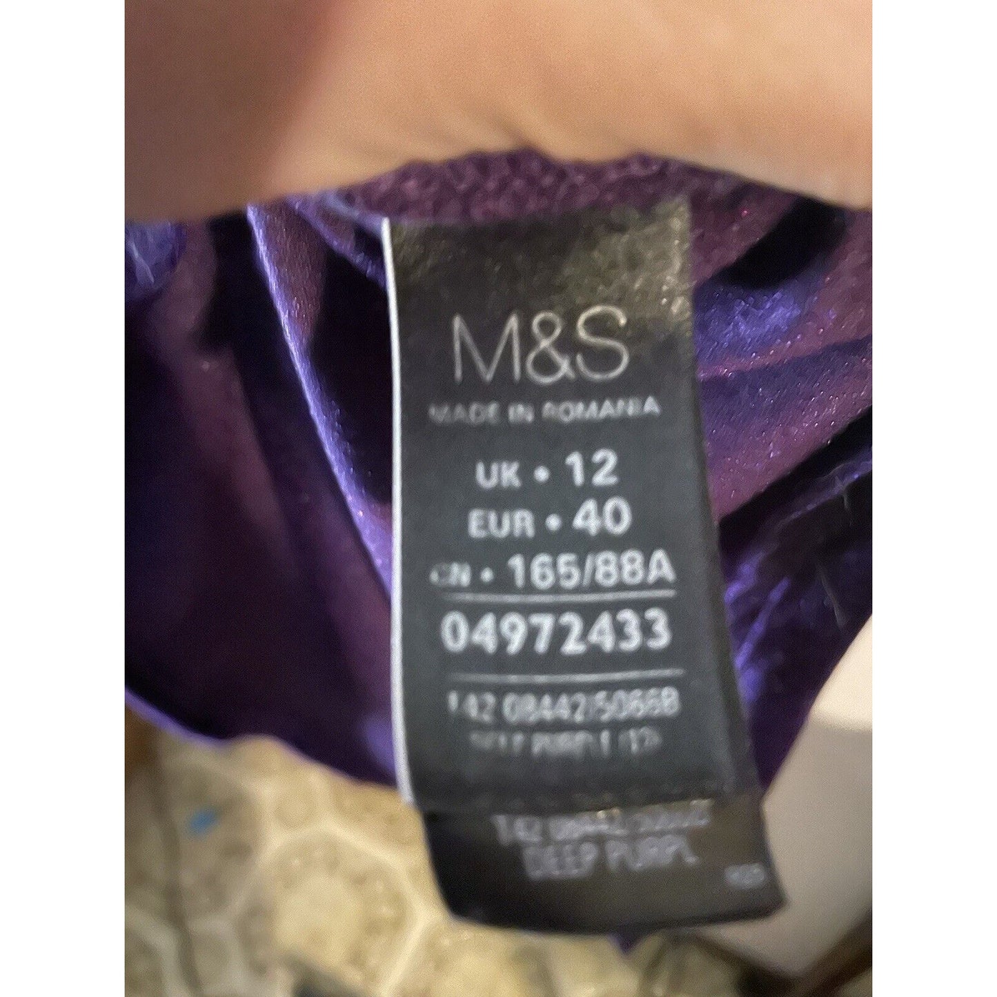 M&S Collection Purple Velvet Dress Midi UK 12 US 8 WhimsyGoth Glam 3/4 Sleeves