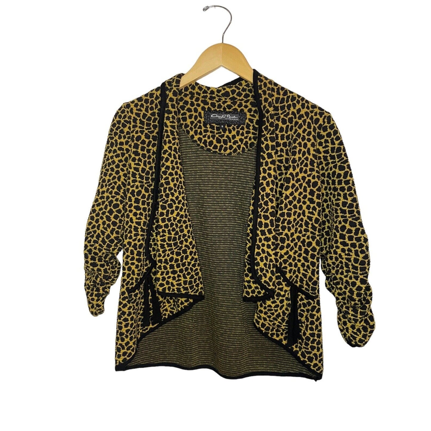 Leopard Print Thick Cardigan Small Cheryl Nash Windridge 3/4 Sleeve Animal Print