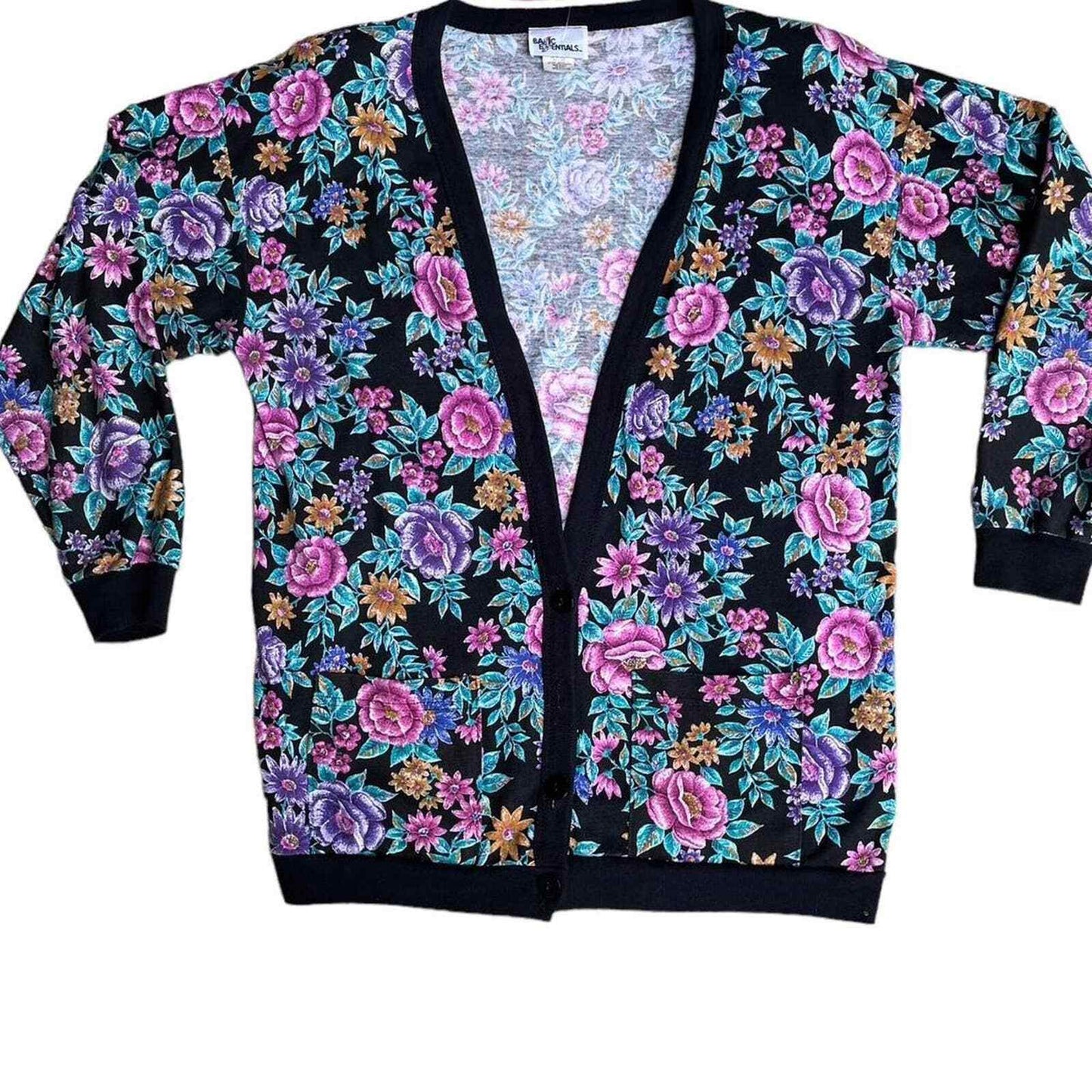 Cardigan Colorful Floral Granny with Should Pads Medium