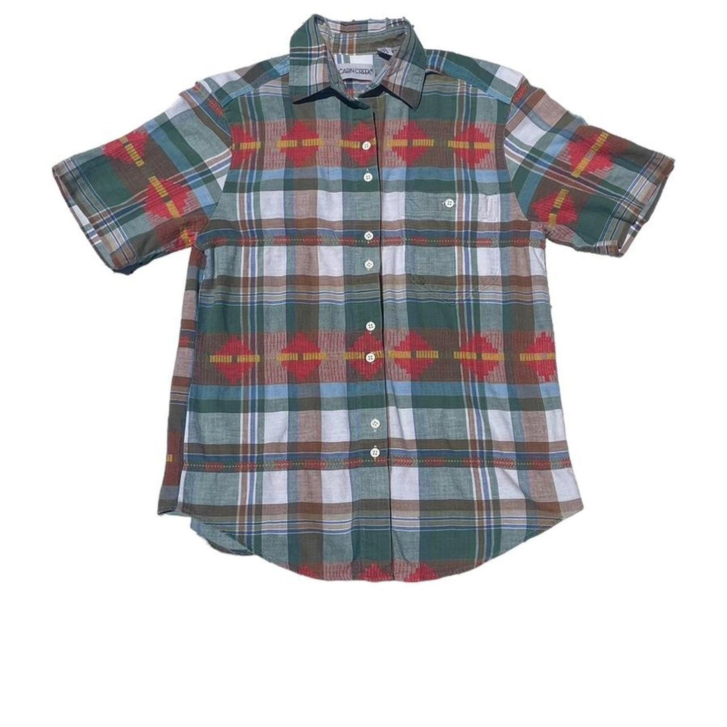 Cabin Creek Plaid Aztec Woven Short Sleeve Button Up