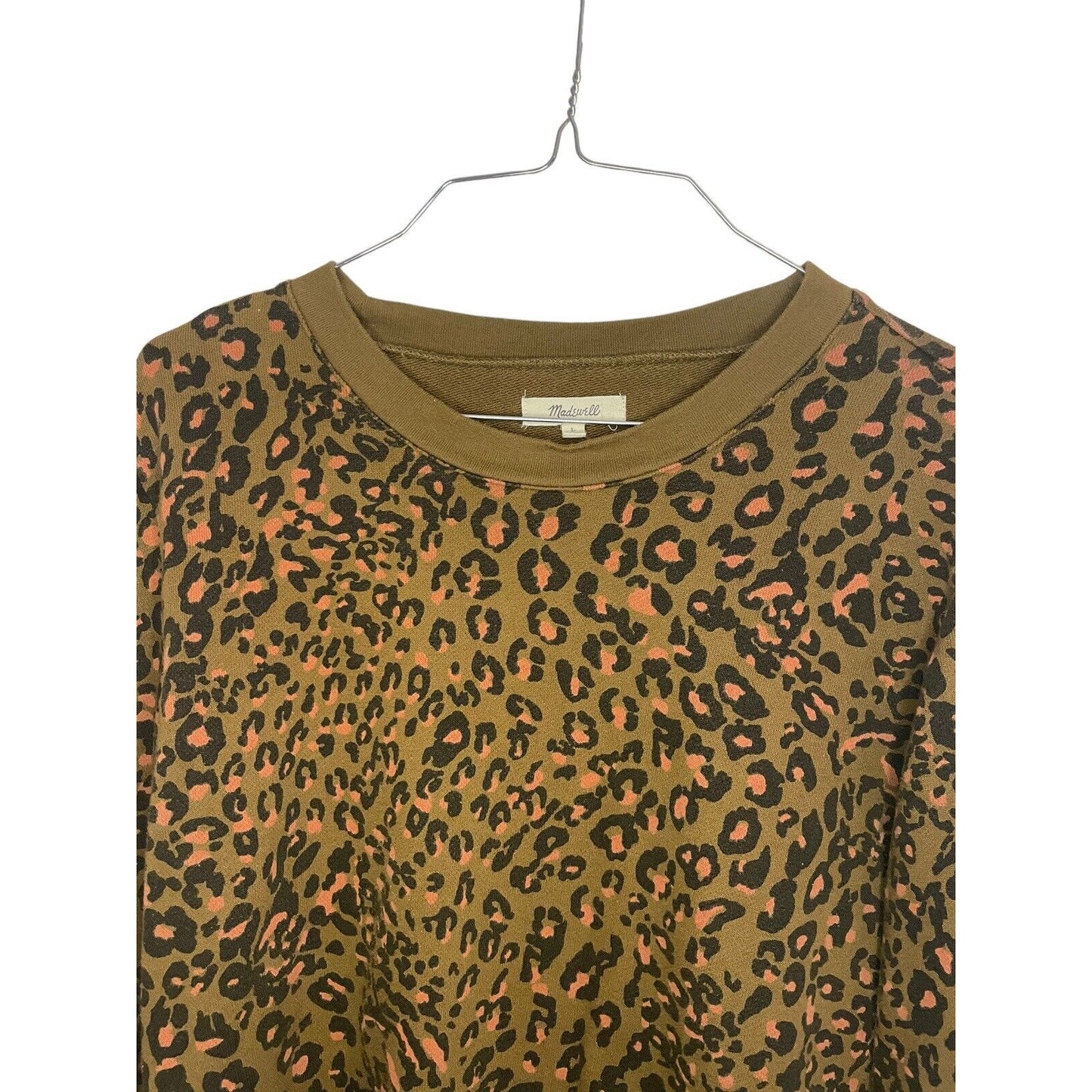 Madewell Banded Sweatshirt Jungle Cat Size Large Brown Crew Neck Leopard Print