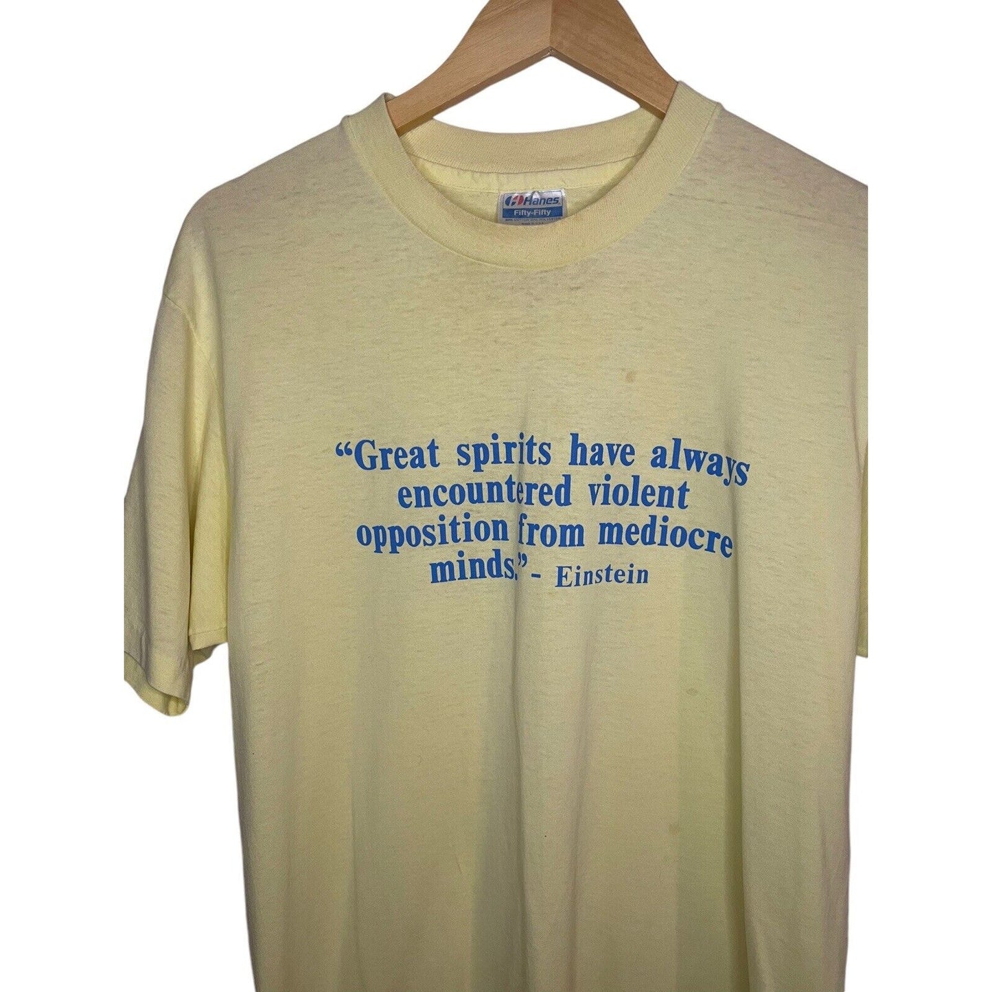 Vintage T-shirt Large Hanes Einstein Quote Yellow Short-Sleeve