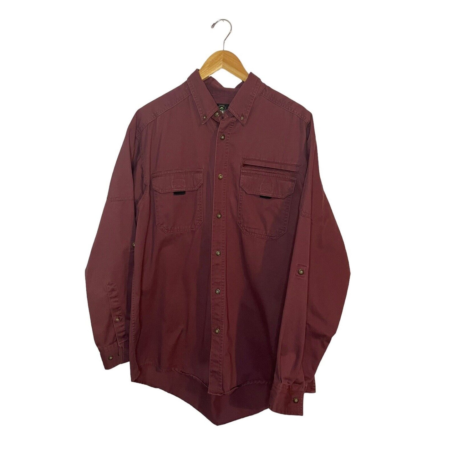 Red Head Maroon Mens Button Up Shirt Large Classic Normcore Outdoors Cotton