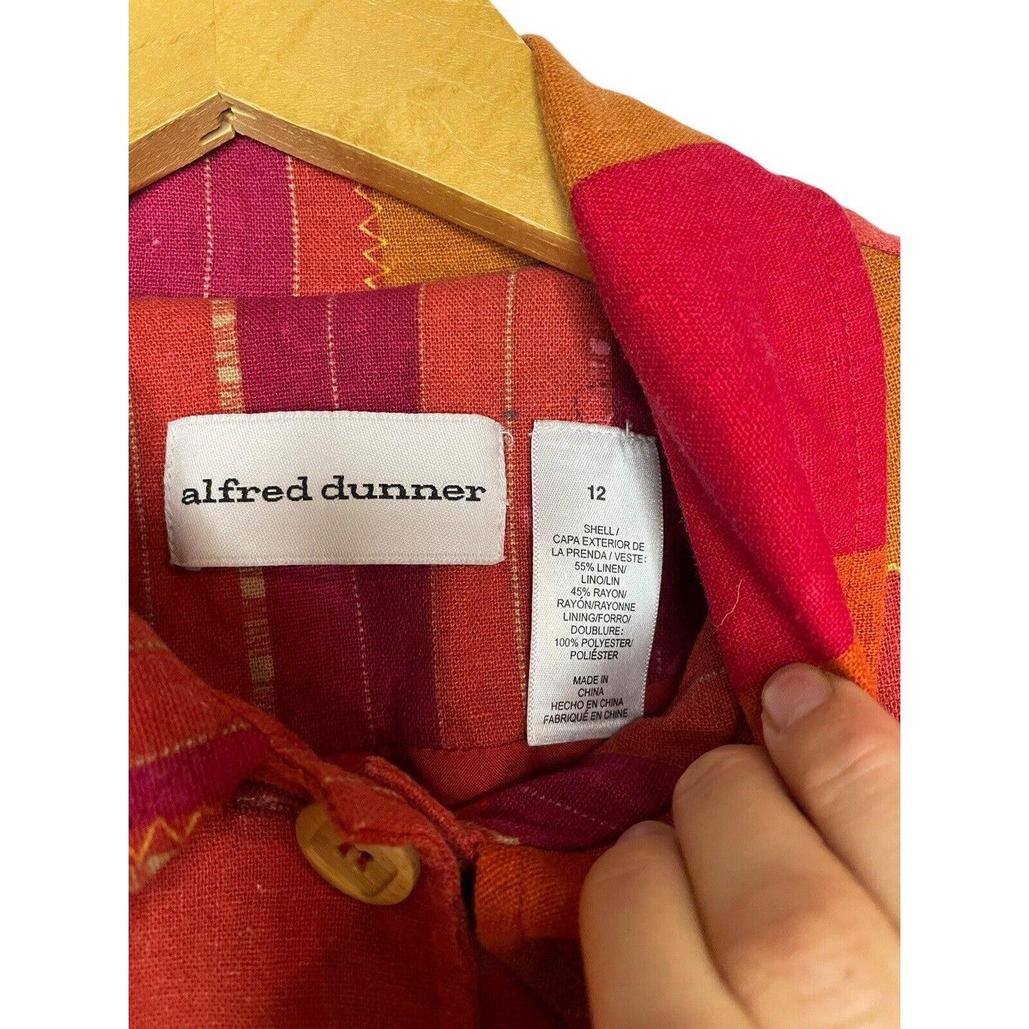 Patchwork Dress Jacket Size 12 Linen Blend Beaded Alfred Dunner Colorful Granny