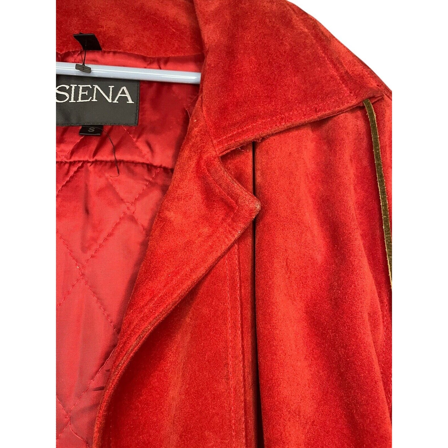 Vintage Red Suede Jacket Womens Small Siena Pockets Long Thermolite Leather