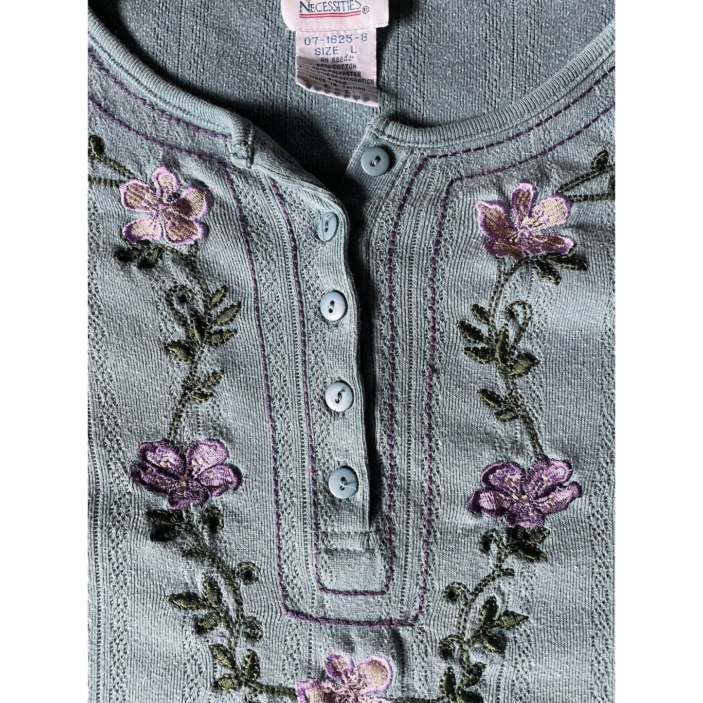 Grannycore Short-Sleeve Cotton Shirt L Floral Embroidery Only Necessities Basics