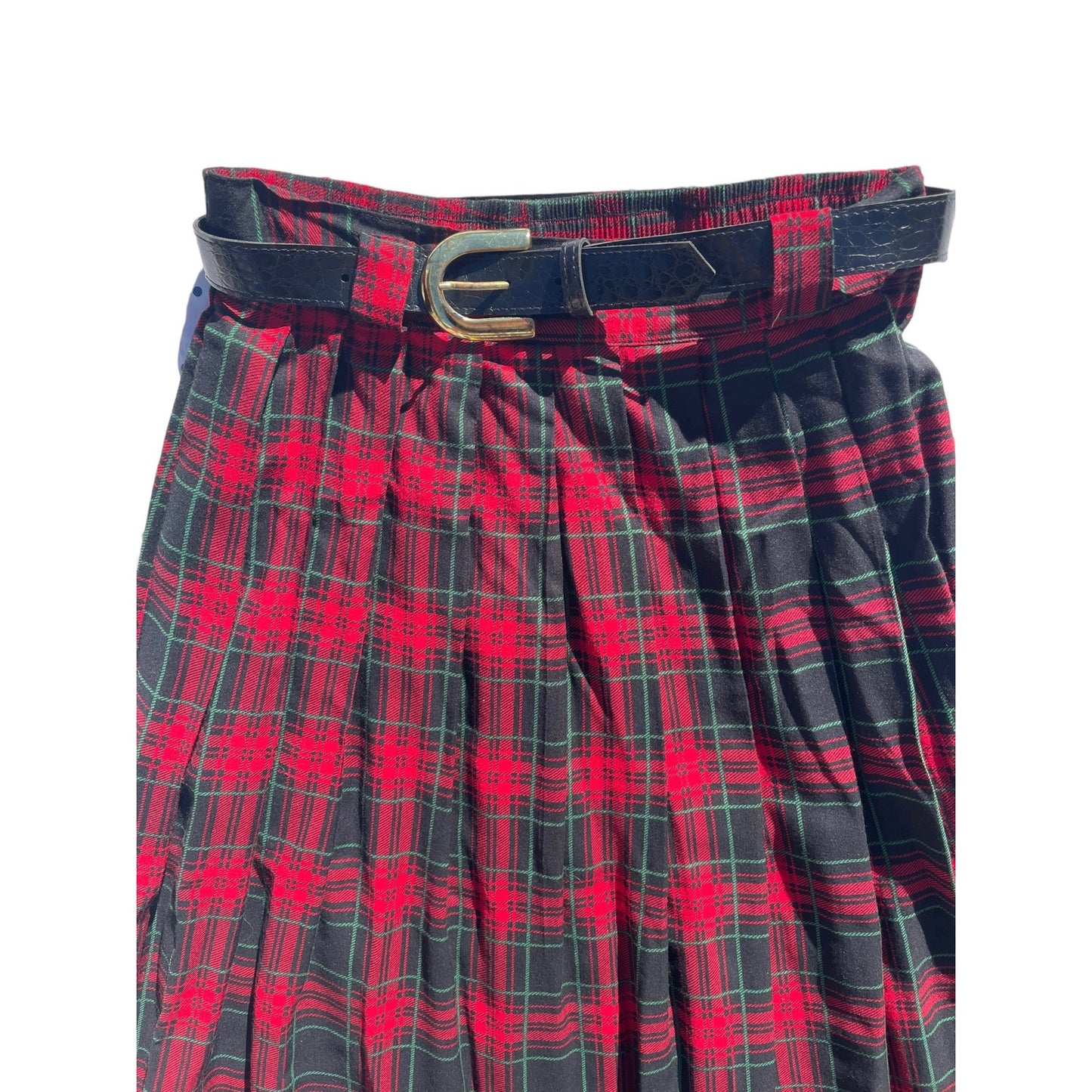 Briggs Plaid Red and Green Midi Skirt Medium