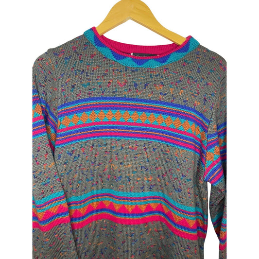 Vintage Colorful Sweater Medium Bramble Lane Geometric Thick Pullover Crew Neck