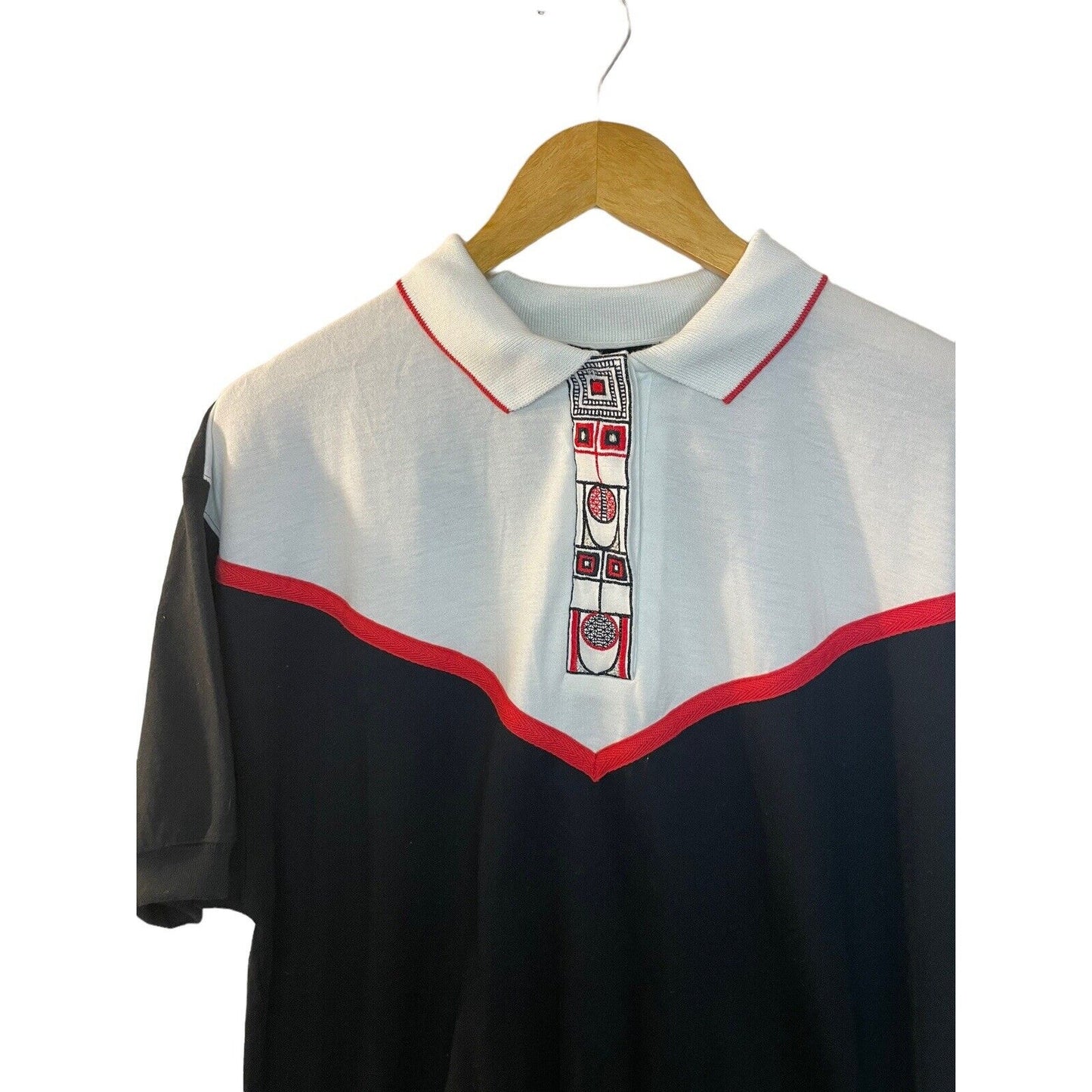 Retro Polo XL Back and White Red Geometric Accents 80s Classic Colorblock BLAST