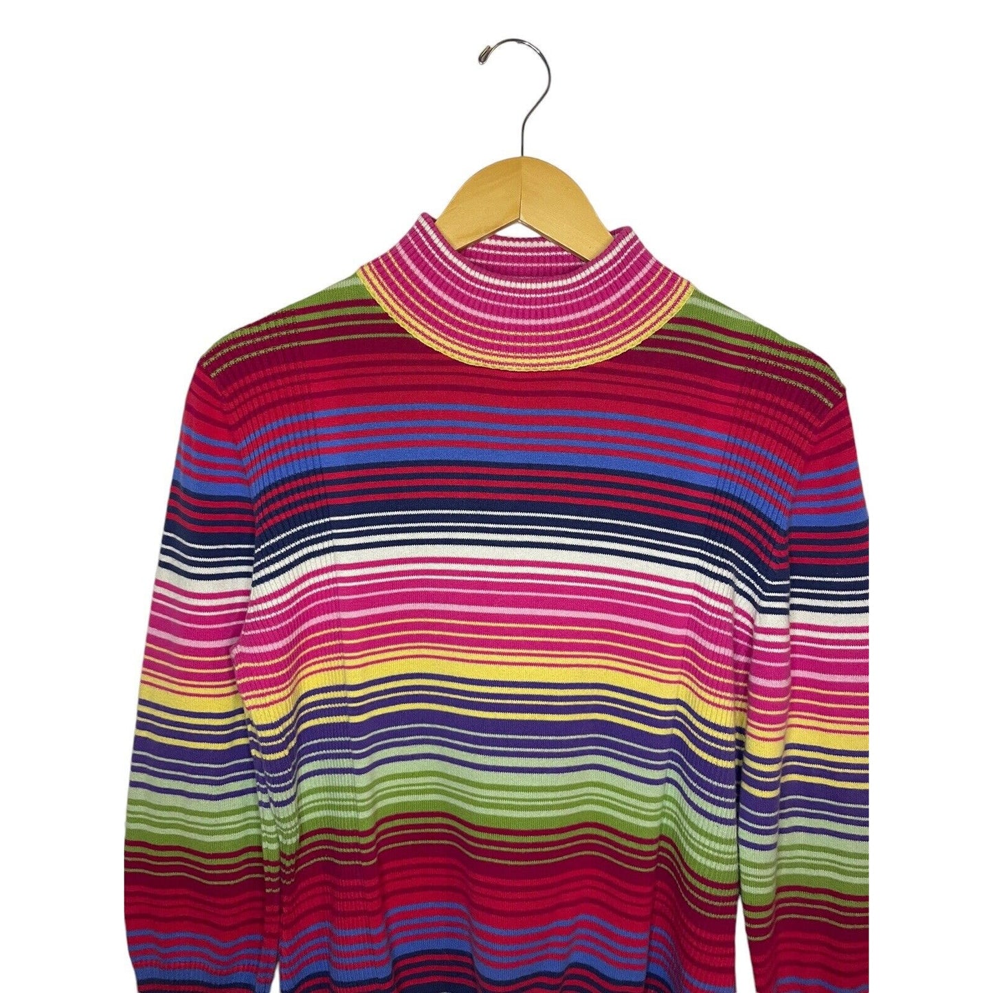 Striped Mockneck Turtleneck Medium 100% Cotton Ribbed Westbound Colorful 90s