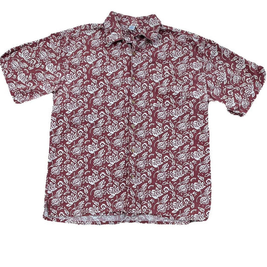 Maroon Floral Short Sleeve Button Up