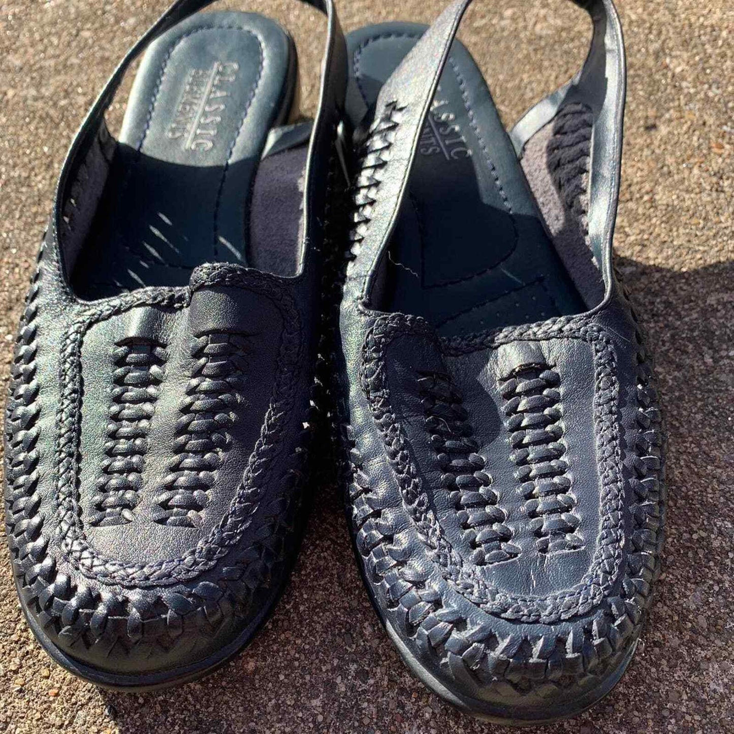 Size 7.5 Woven Mules Navy Blue Classic Elements