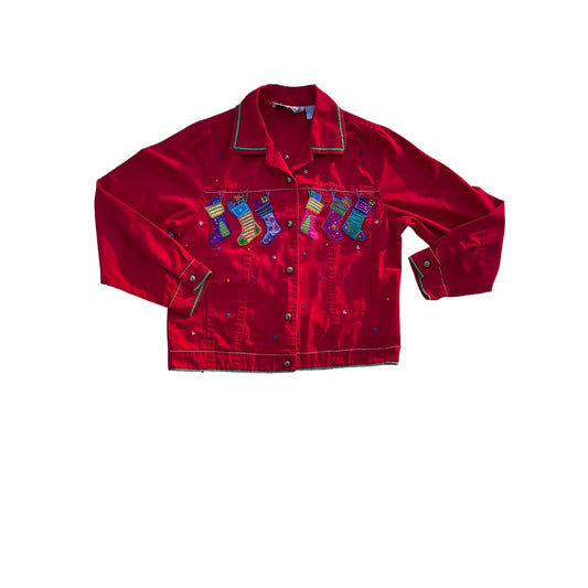 Christmas Denim Embroidered Jacket Medium