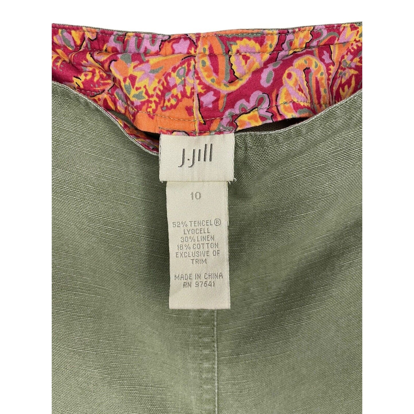 J Jill Green Tencel Linen Blend Cropped Pants Womens Size 10 Straight Leg Sailor