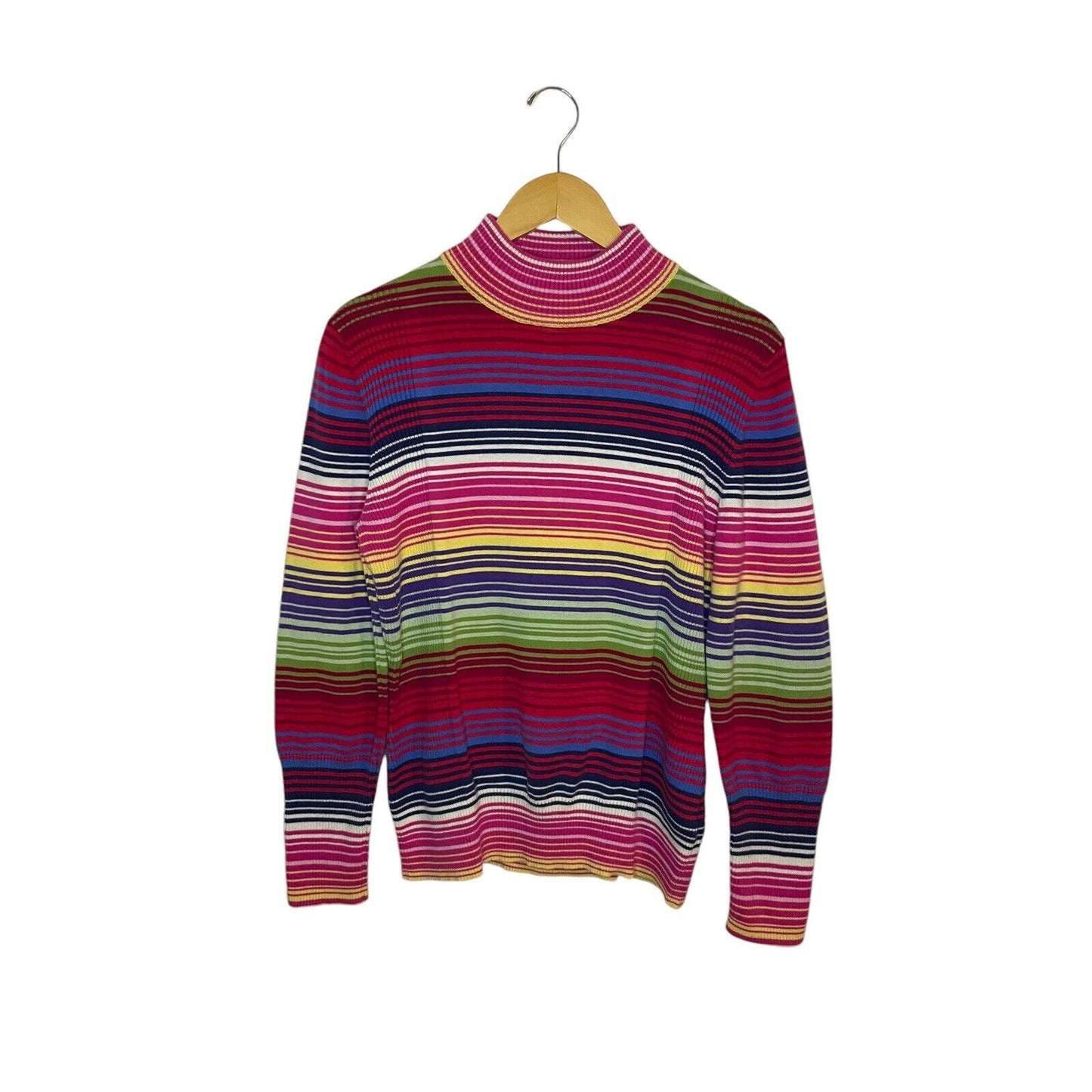 Striped Mockneck Turtleneck Medium 100% Cotton Ribbed Westbound Colorful 90s