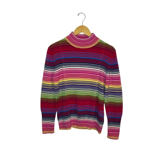 Striped Mockneck Turtleneck Medium 100% Cotton Ribbed Westbound Colorful 90s