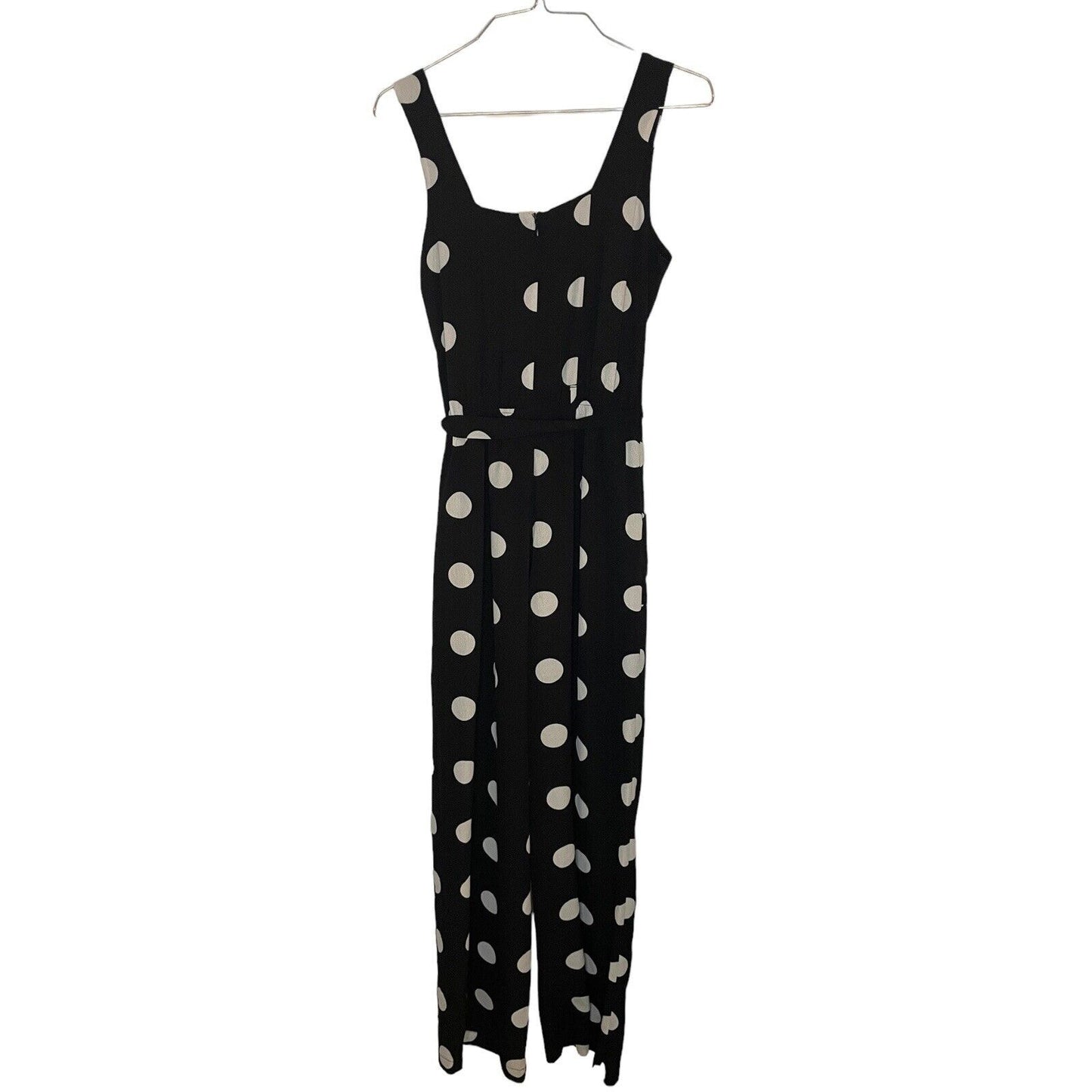 Polka Dot Jump Suit Women's Small Monteau Wide Leg Pockets Minimalist Classic